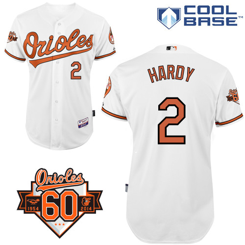 J-J Hardy #2 MLB Jersey-Baltimore Orioles Men's Authentic Home White Cool Base/Commemorative 60th Anniversary Patch Baseball Jersey